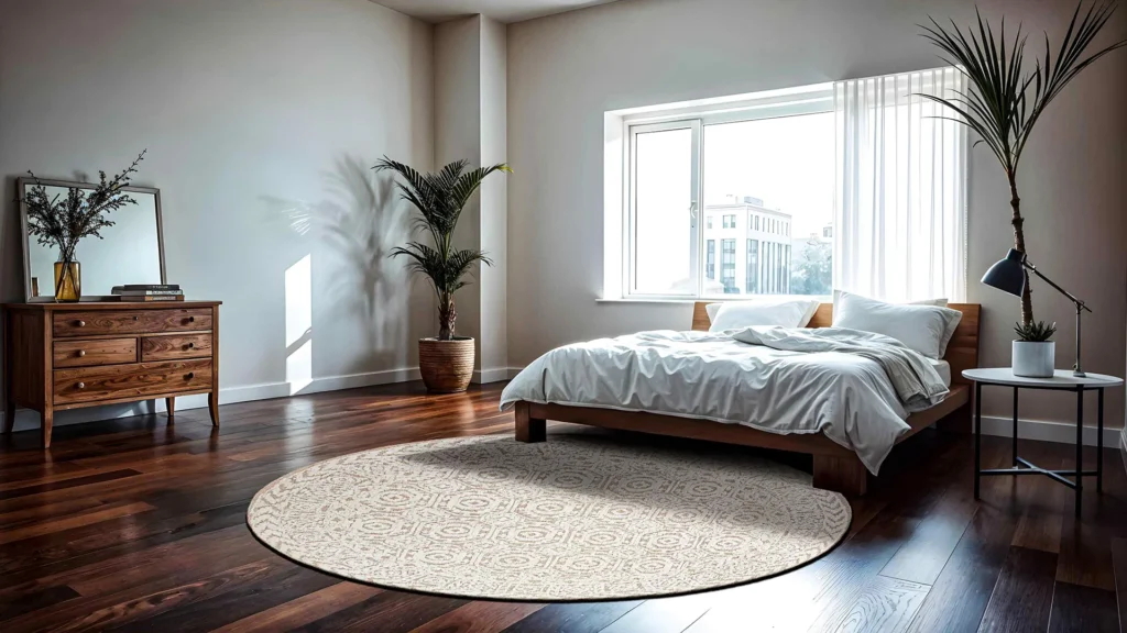 Rug Placement in Bedroom with Bed in Corner